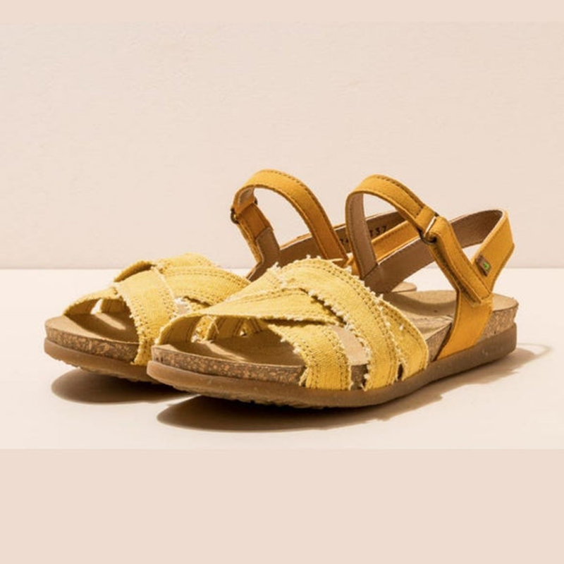 Yellow Vegan Cross-Strap Sandals