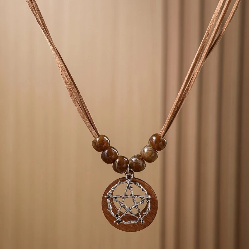 Brown Beaded Pentagram Necklace