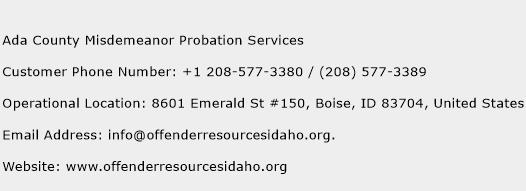 Ada County Misdemeanor Probation Services Phone Number Customer Service