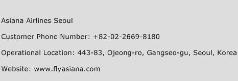 Asiana Airlines Seoul Phone Number Customer Service