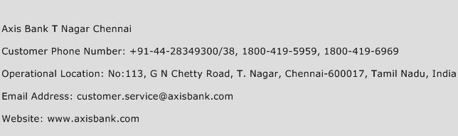 Axis Bank T Nagar Chennai Phone Number Customer Service