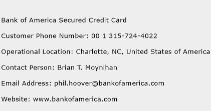 Bank of America Secured Credit Card Phone Number Customer Service
