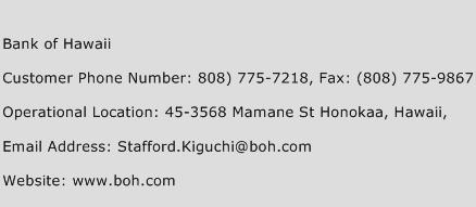 Bank of Hawaii Phone Number Customer Service
