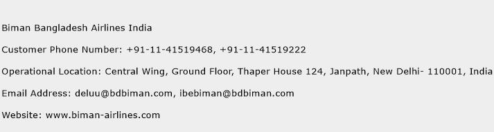 Biman Bangladesh Airlines India Phone Number Customer Service