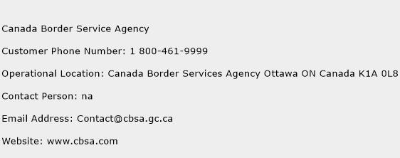 Canada Border Service Agency Phone Number Customer Service