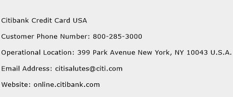 Citibank Credit Card USA Phone Number Customer Service