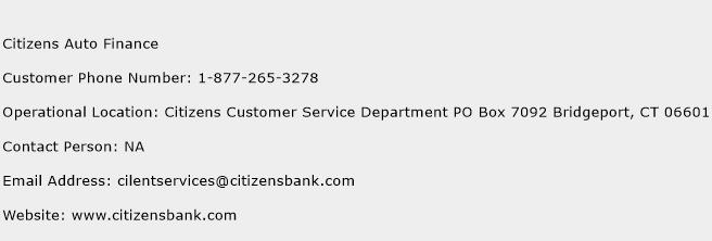 Citizens Auto Finance Phone Number Customer Service