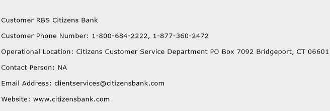 Customer RBS Citizens Bank Phone Number Customer Service