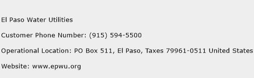 El Paso Water Utilities Phone Number Customer Service