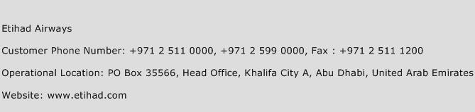 Etihad Airways Phone Number Customer Service