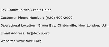 Fox Communities Credit Union Phone Number Customer Service