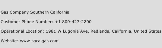 Gas Company Southern California Phone Number Customer Service