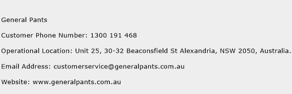 General Pants Phone Number Customer Service