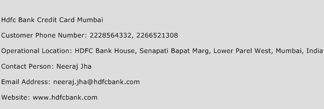 Hdfc Bank Credit Card Mumbai Phone Number Customer Service