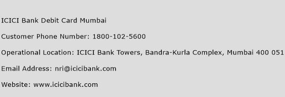 ICICI Bank Debit Card Mumbai Phone Number Customer Service