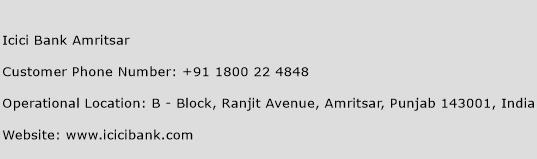 Icici Bank Amritsar Phone Number Customer Service