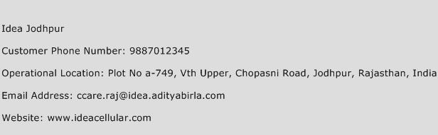 Idea Jodhpur Phone Number Customer Service