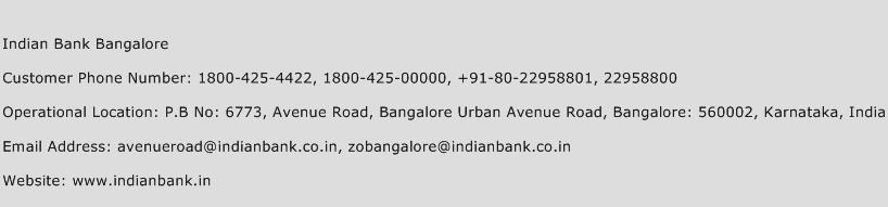Indian Bank Bangalore Phone Number Customer Service