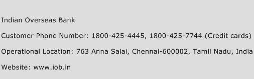 Indian Overseas Bank Phone Number Customer Service