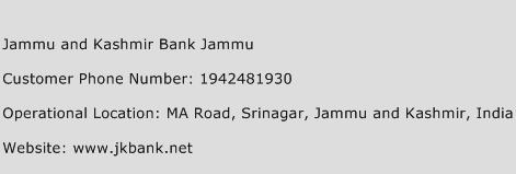 Jammu and Kashmir Bank Jammu Phone Number Customer Service