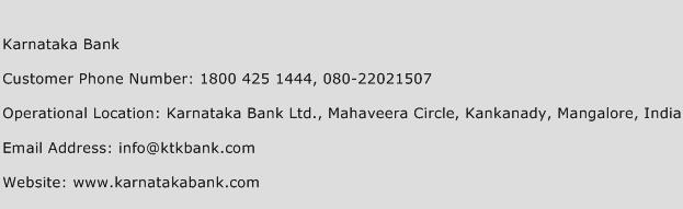 Karnataka Bank Phone Number Customer Service