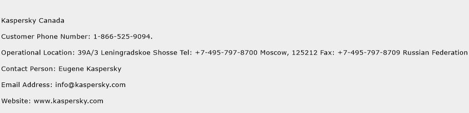 Kaspersky Canada Phone Number Customer Service
