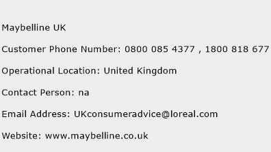 Maybelline UK Phone Number Customer Service