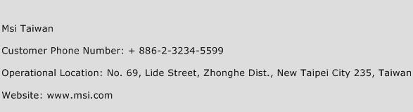 Msi Taiwan Phone Number Customer Service
