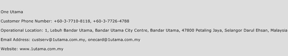 One Utama Phone Number Customer Service