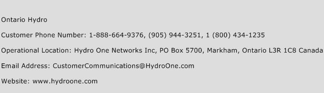 Ontario Hydro Phone Number Customer Service