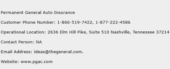 Permanent General Auto Insurance Phone Number Customer Service