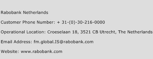Rabobank Netherlands Phone Number Customer Service
