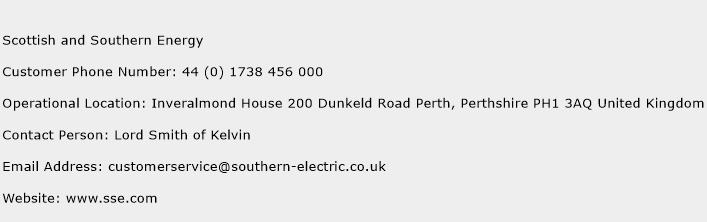 Scottish and Southern Energy Phone Number Customer Service
