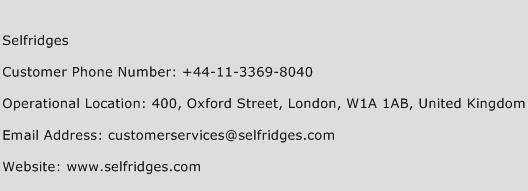 Selfridges Phone Number Customer Service