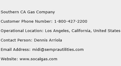 Southern CA Gas Company Phone Number Customer Service