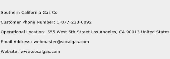 Southern California Gas Co Phone Number Customer Service