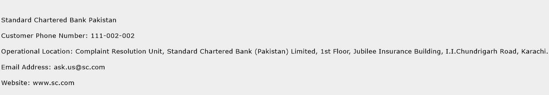 Standard Chartered Bank Pakistan Phone Number Customer Service