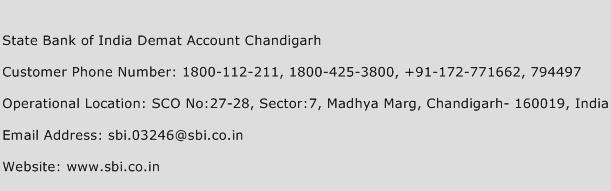 State Bank of India Demat Account Chandigarh Phone Number Customer Service