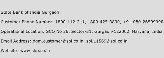 State Bank of India Gurgaon Phone Number Customer Service
