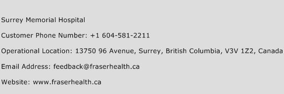 Surrey Memorial Hospital Phone Number Customer Service