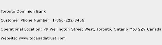 Toronto Dominion Bank Phone Number Customer Service