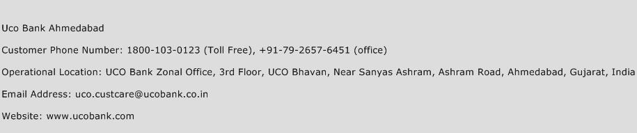 UCO Bank Ahmedabad Phone Number Customer Service