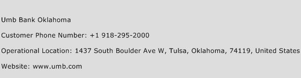 Umb Bank Oklahoma Phone Number Customer Service