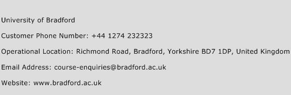 University of Bradford Phone Number Customer Service