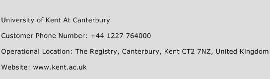 University of Kent At Canterbury Phone Number Customer Service