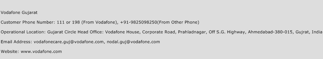 Vodafone Gujarat Phone Number Customer Service