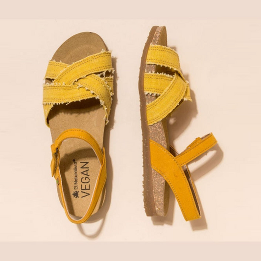 Yellow Vegan Cross-Strap Sandals