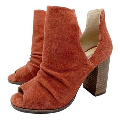 Rust Suede Open-Toe Ankle Boots