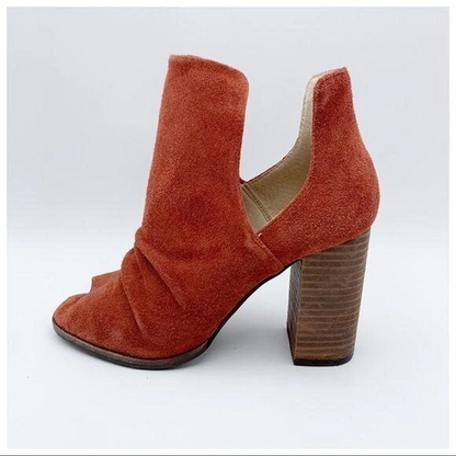 Rust Suede Open-Toe Ankle Boots