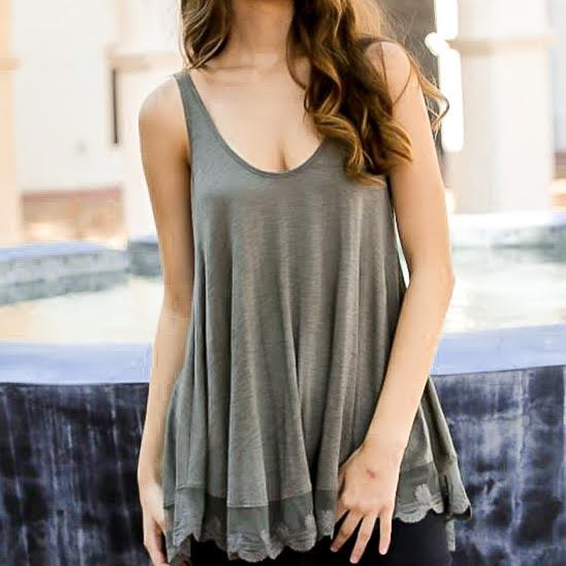 Olive Lace-Trim Tank Top
